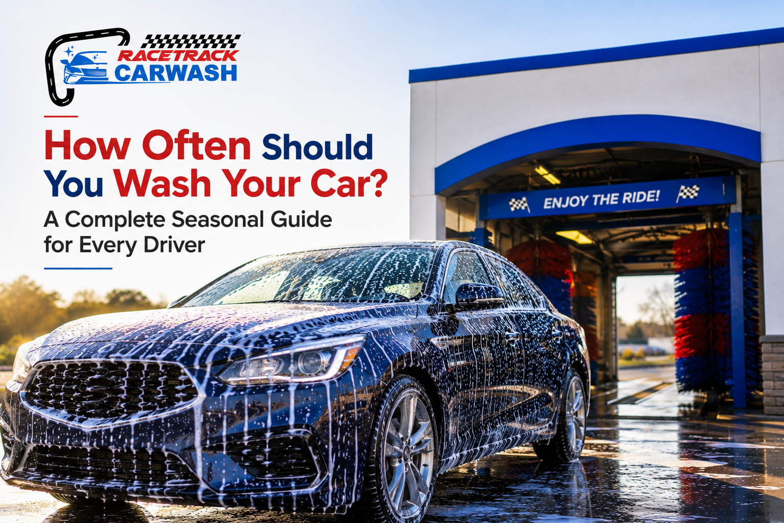 Car being washed during different seasons to demonstrate how often you should wash your car throughout the year.