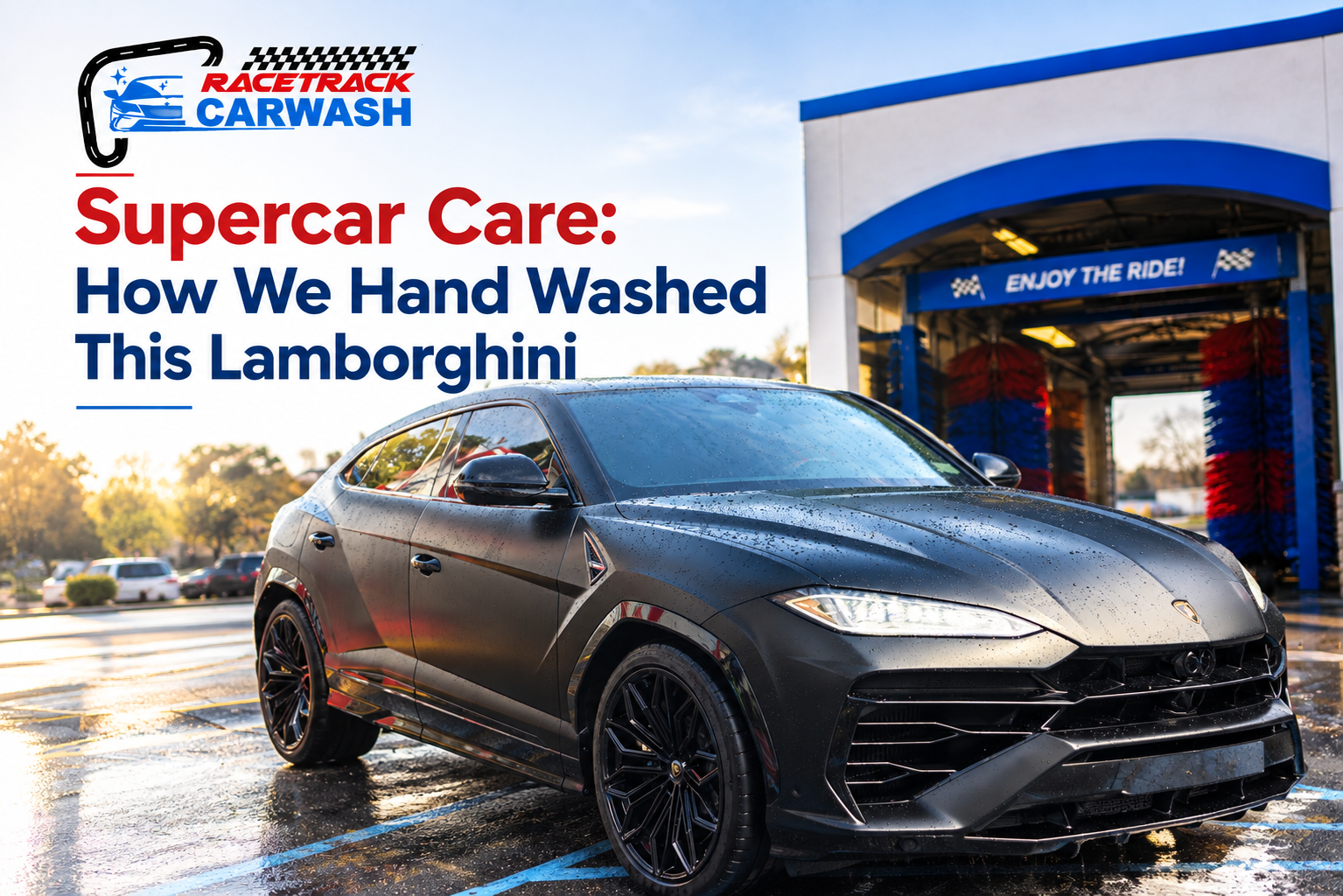 Lamborghini hand wash at Racetrack Car Wash in Manhasset NY
